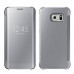 Samsung Galaxy S6 Edge - Luxury Elegant Glitter Smart Flip Ultra Slim View Electroplated Mirror Hard Clear Transparent Phone Protective Cover Case - Silver